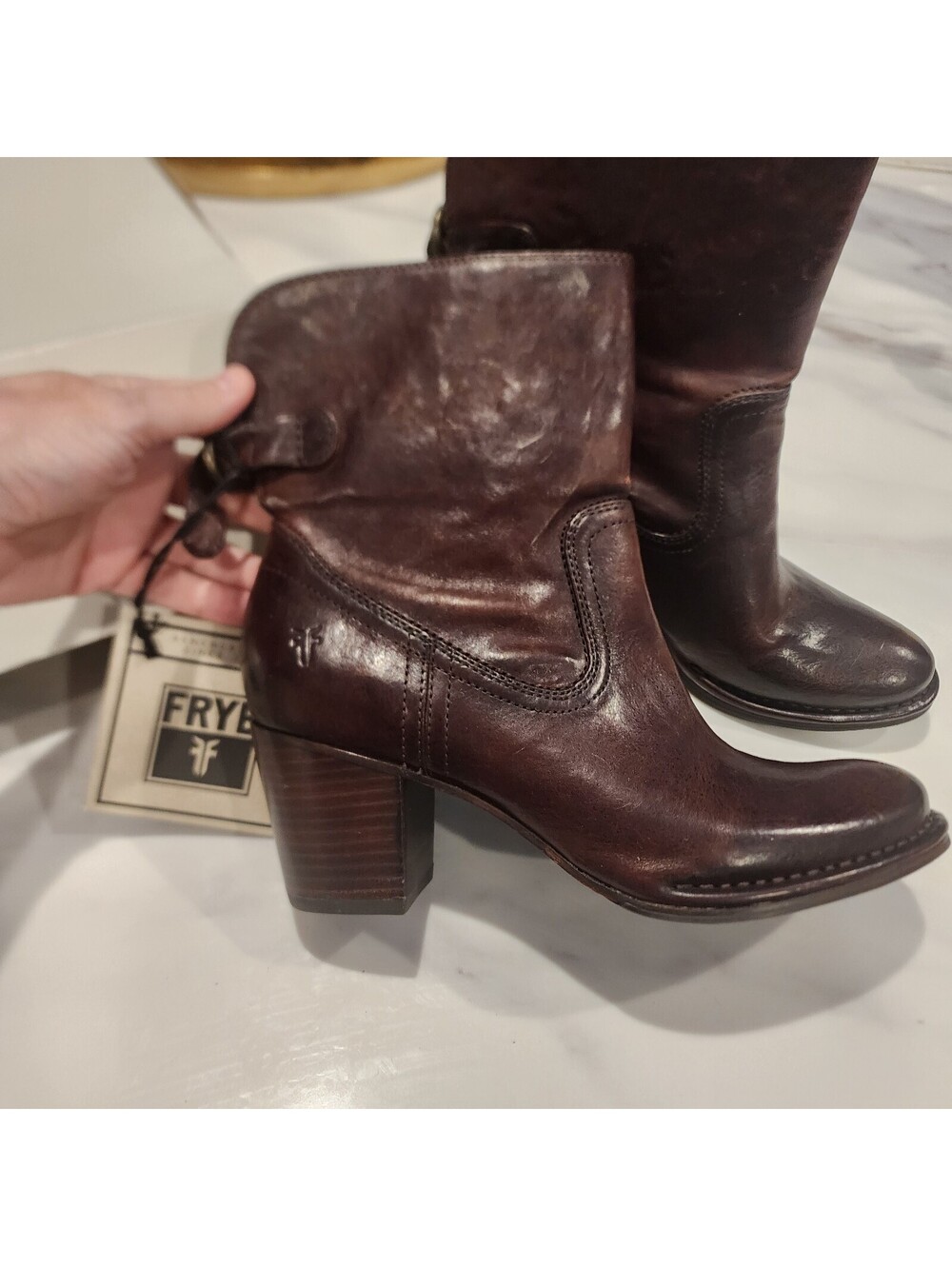NIB Frye Marissa Slouch Tall Leather Boots Women’s 8.5M Dark Brown